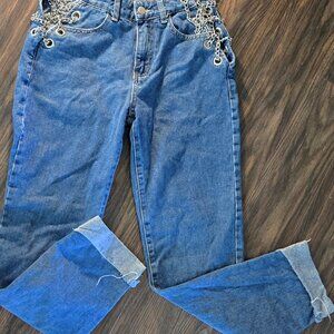 SHEIN Avante Garde Style Blue Denim Jeans with Chain Features SIZE S